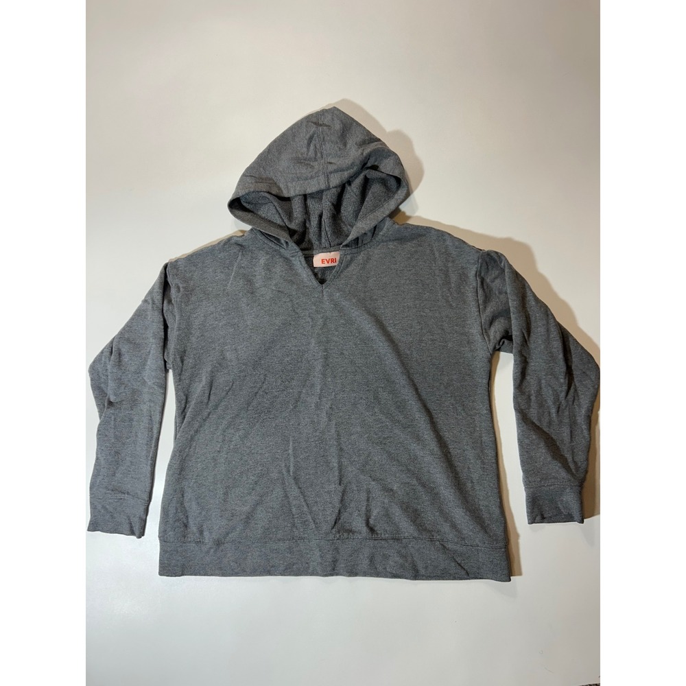 Evri Hoodie Women 0X Gray Excellent V-Neck Cotton Blend Long Sleeve Pullover